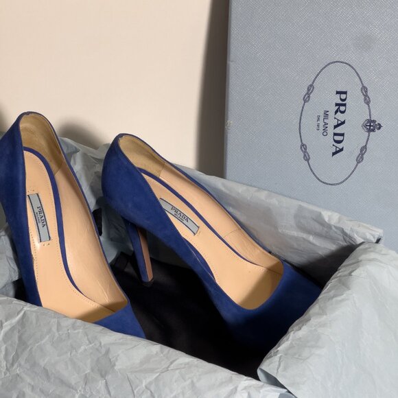 Prada High Heels Shoes Blue Suede Platform Pumps Stilettos Round Toe EU 41 US 11 - Picture 11 of 12